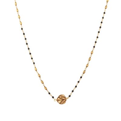 Black Spinel & Gold Bead Amulet Necklace