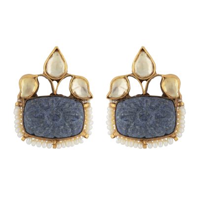 Heritage Carved Blue Lapis, Crystal & Pearl Earrings