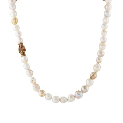 Natural Pearl Necklace with Amulet Detailing
