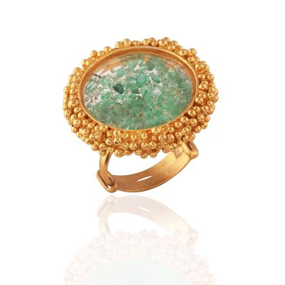 Loose Emerald & Glass Adjustable Ring