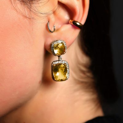 Double Drop Citrine & Diamond Earrings