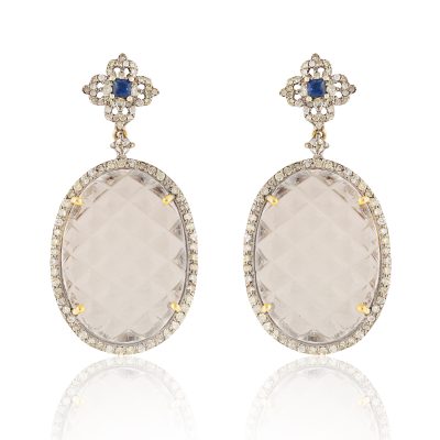 Carved Crystal, Sapphire & Diamond Drop Earrings