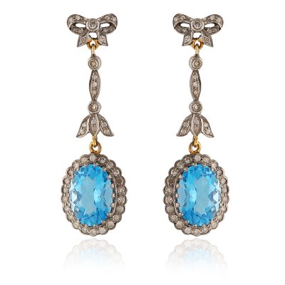 1920’s Art Deco Blue Topaz and Diamond Earrings