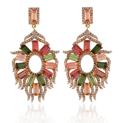 Art Deco Chandelier Tourmaline & Diamond Earrings