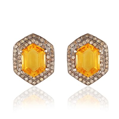 Art Deco Citrine & Diamond Stud Earrings