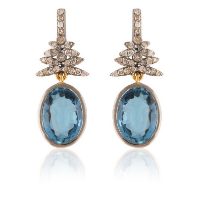 Delicate 1920's Diamond & Blue Topaz Earrings