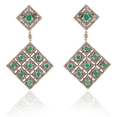 Diamond Geometric Emerald Drop Earrings