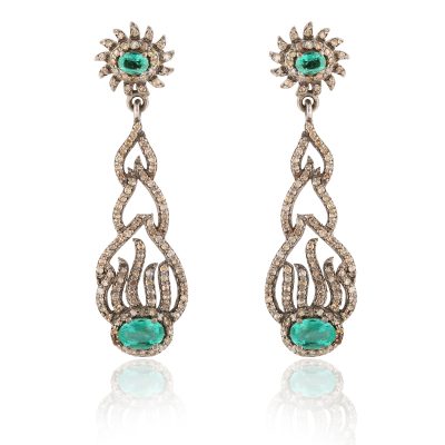 Flame Emerald & Diamond Earrings