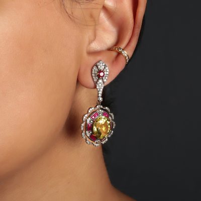 Art Deco Quartz, Ruby & Diamond Earrings