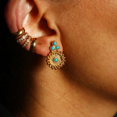 Simple Turquoise Granulated Stud Earrings