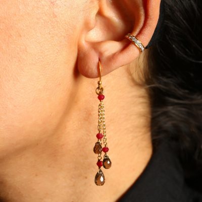 Simple Pink Onyx & Quartz Drop Earrings