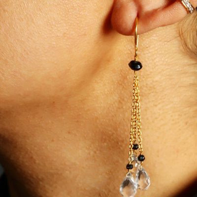 Black Onyx & Crystal Fluid Drop Earrings