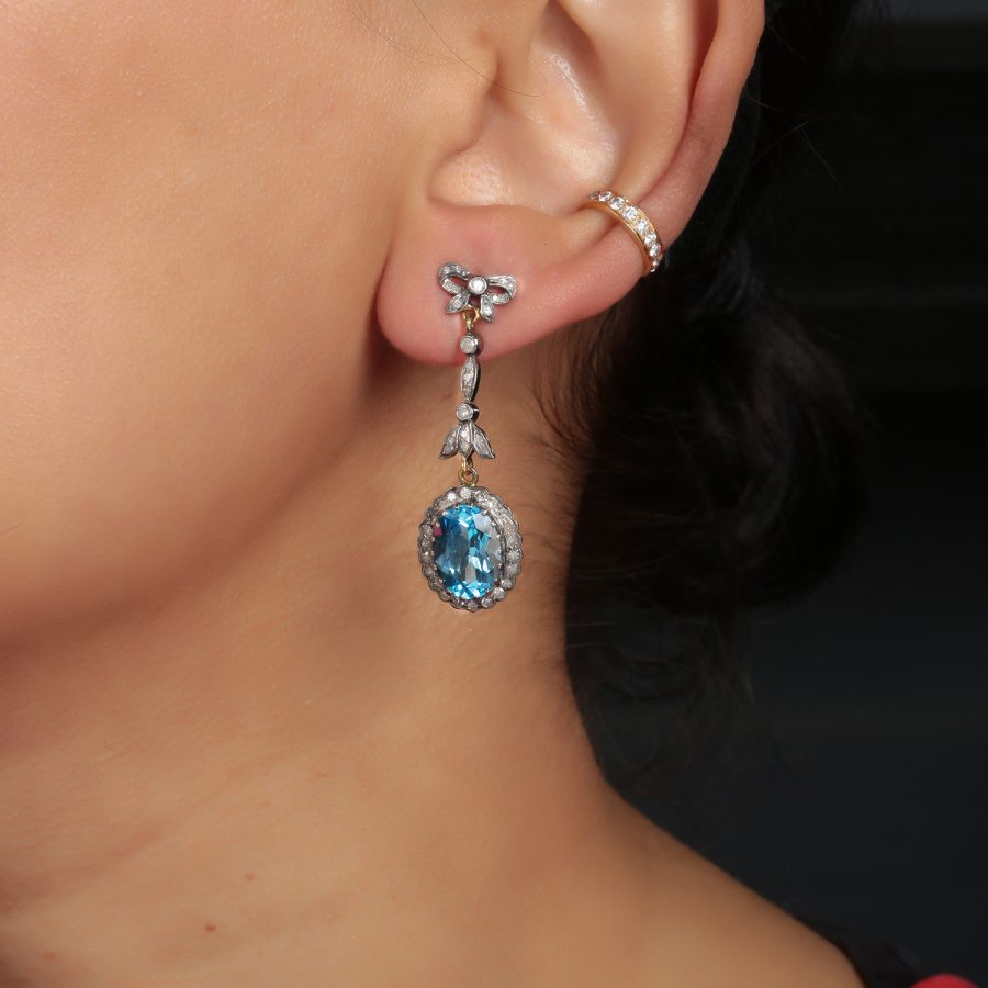 1920’s Art Deco Blue Topaz and Diamond Earrings