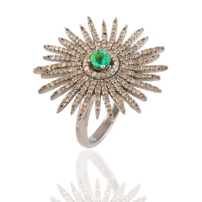 Star Burst Emerald & Diamond Ring