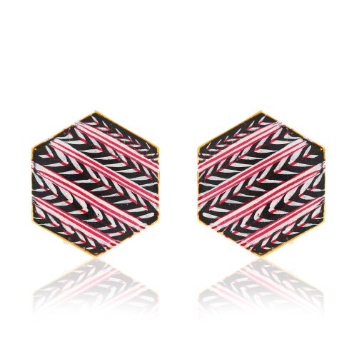 Enamel Red & Blue Chevron Hexagon Stud Earrings