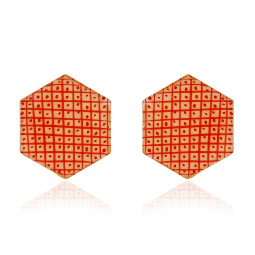 Hexagon Red Chevron Enamel Stud Earrings