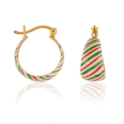 Simple Pink & Green Grid Enamel Hoop Earrings