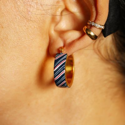 Blue & Red Enamel Chevron Hoop Earrings