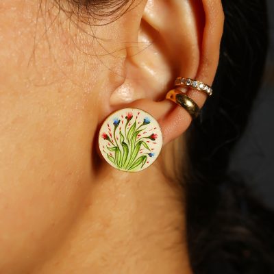 Enamel Floral Round Stud Earrings