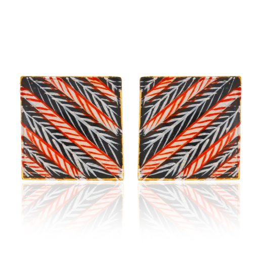 Square Blue & Red Chevron Enamel Stud Earrings