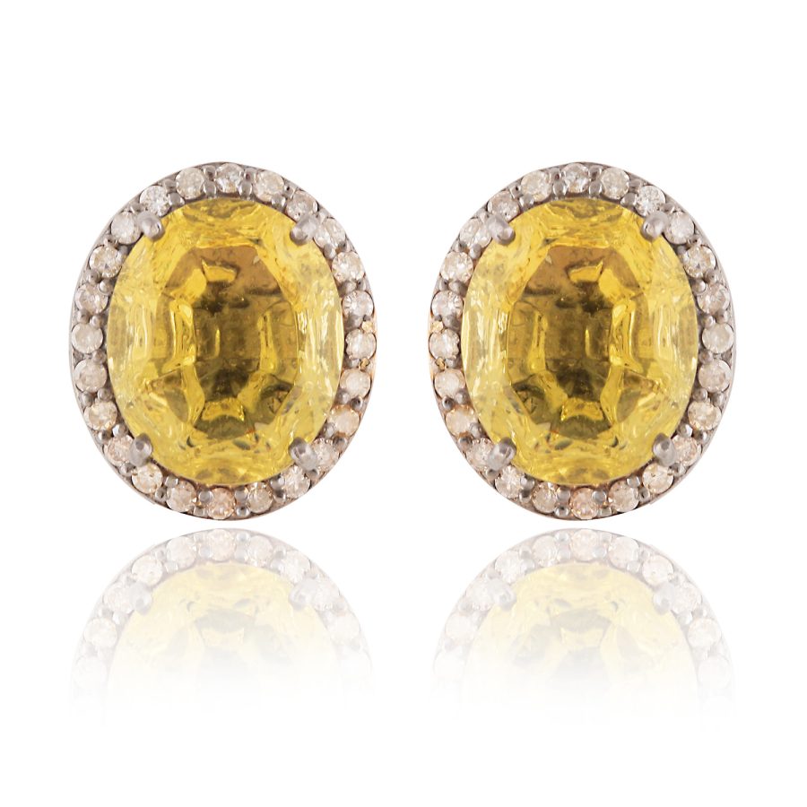 Classic Lemon Topaz & Diamond Stud Earrings