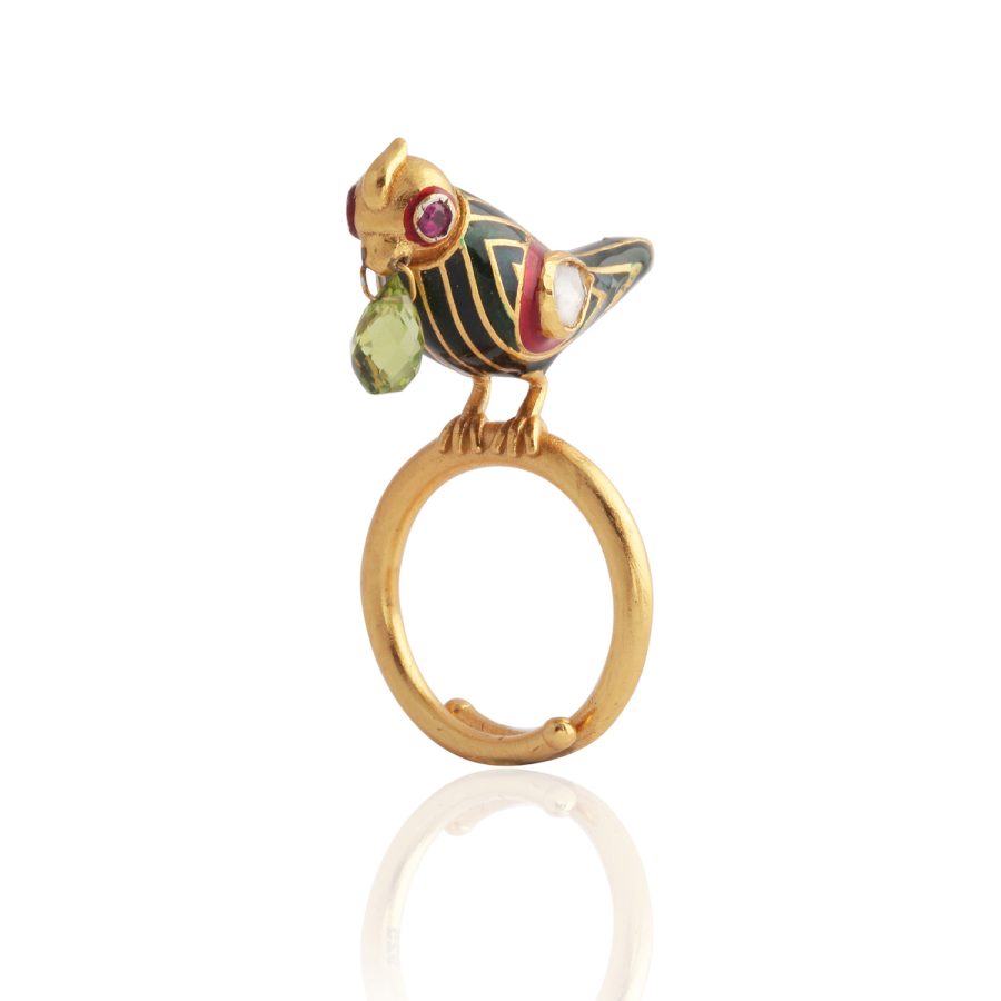 Grid Enamel Parrot Bird Ring