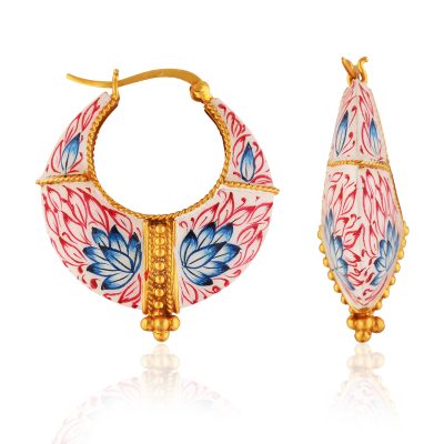Pink & Blue Lotus Flower Enamel Hoop Earrings