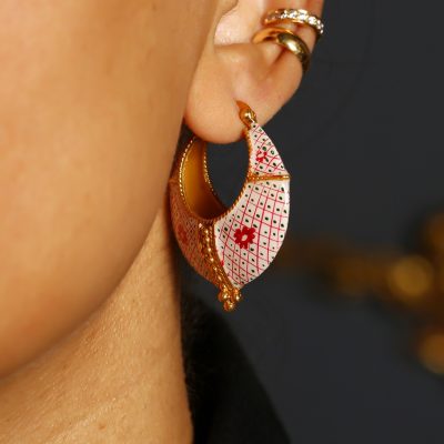 Pink Geometric ‘Knots & Crosses’ Heritage Enamel Detailed Hoop Earrings