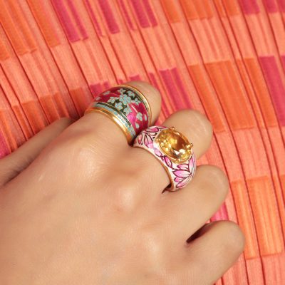 Pink Enamel Ring with Citrine