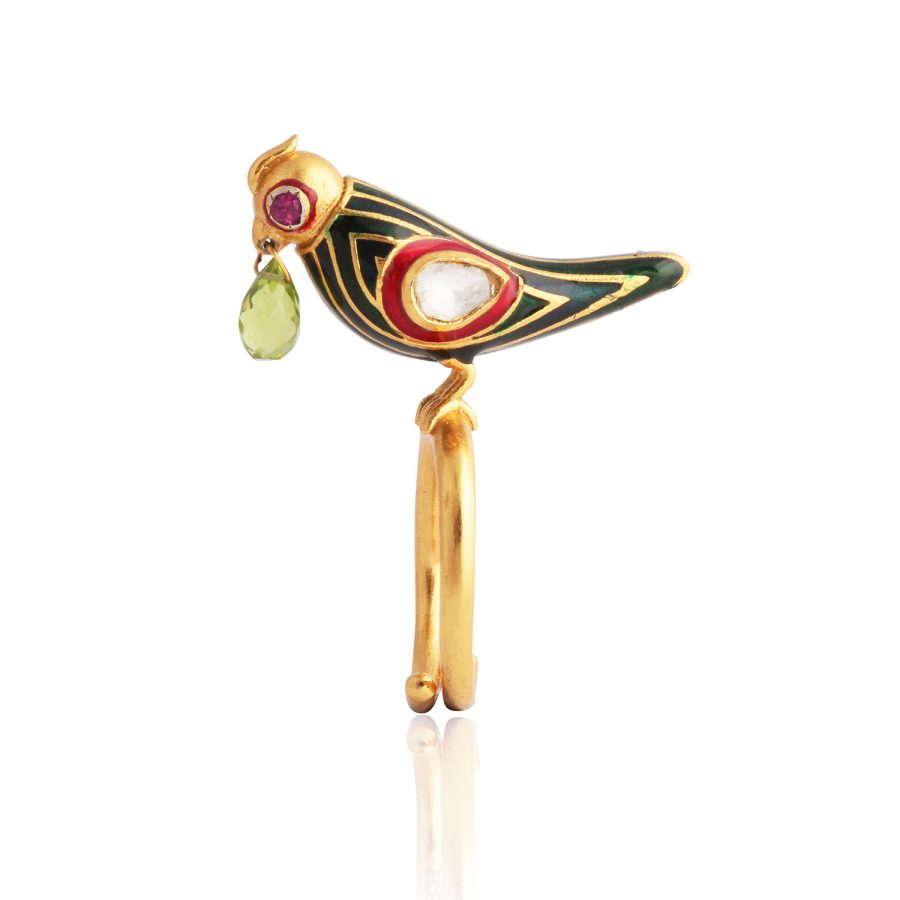 Grid Enamel Parrot Bird Ring