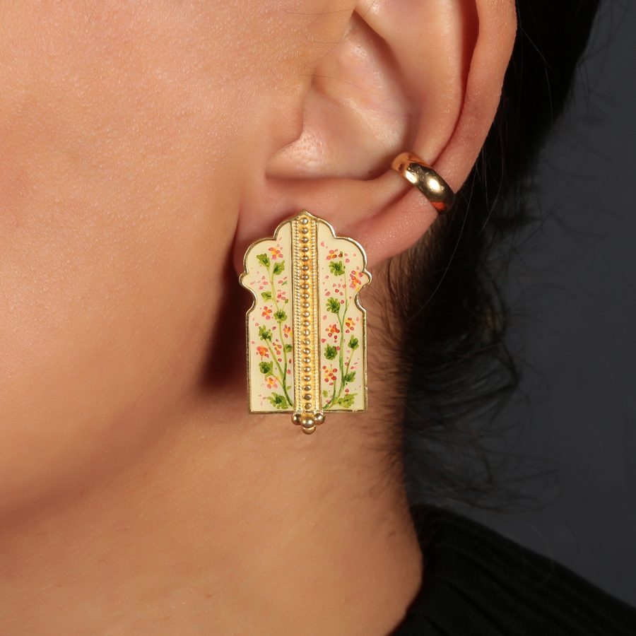 Enamel Palace Floral Leaf Detail Earrings