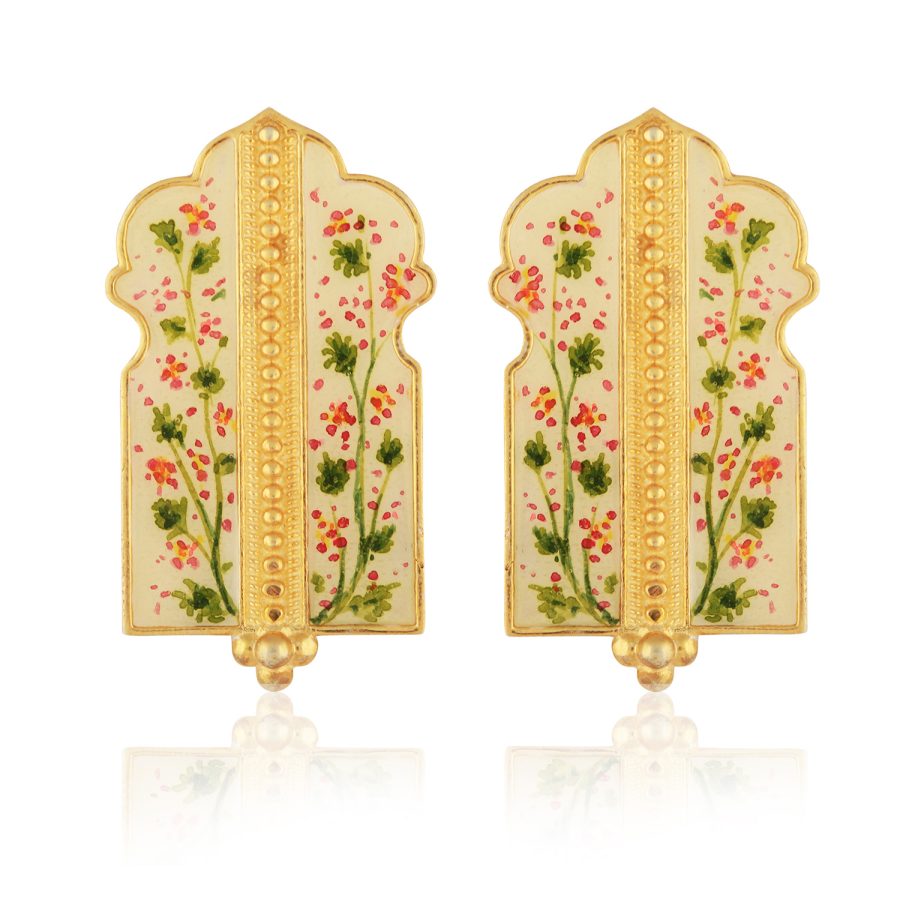 Enamel Palace Floral Leaf Detail Earrings