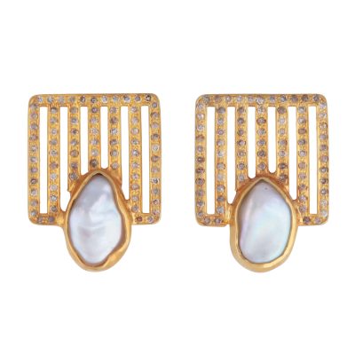 Pearl & Diamond Grid Earrings