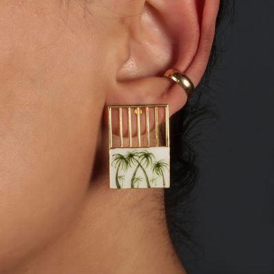 Enamel Palm Grid Earrings