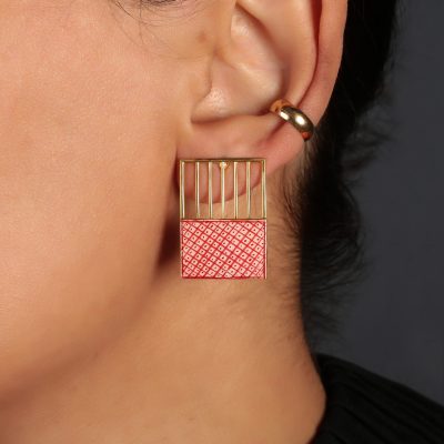 Grid Enamel Dot Symmetrical Earrings
