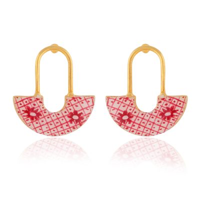 Simple Symmetrical Enamel Grid & Daisy Earrings