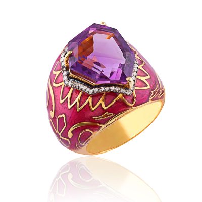 Purple Amethyst & Diamond Statement Enamel Ring