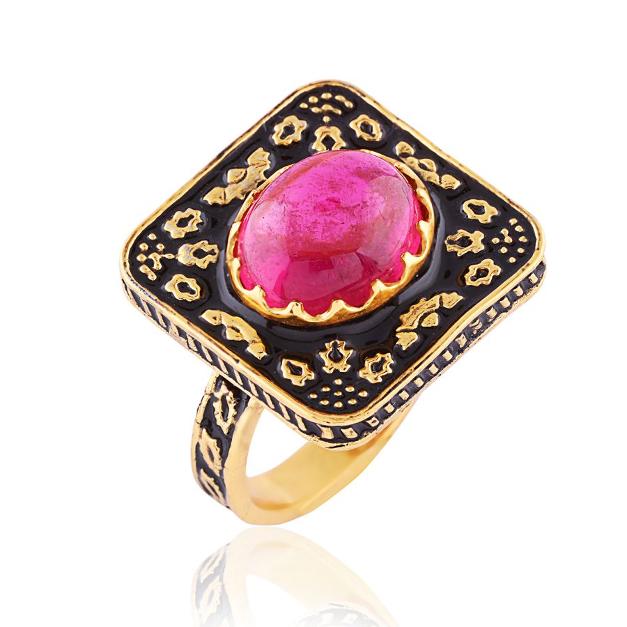 Rubellite Enamel Ring