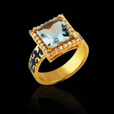 18kt Gold Vermeil Aquamarine Enamel Ring