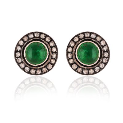 Simple Emerald & Diamond Stud Earrings