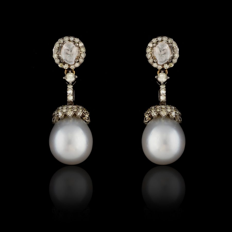 Simple Pearl & Diamond Drop Earrings