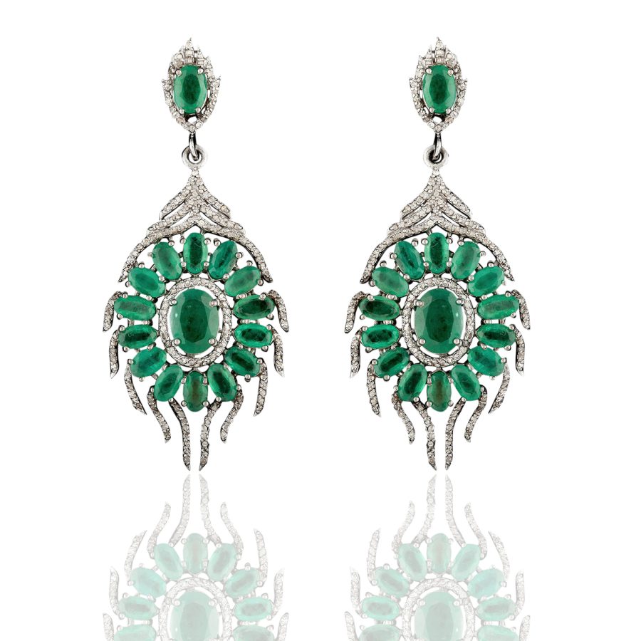 Emerald Sunflower Drop Earrings