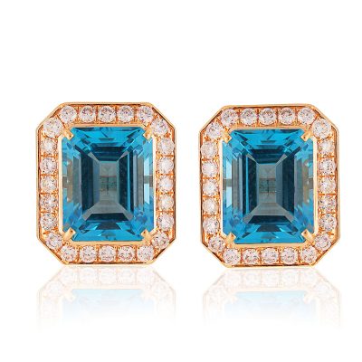 18kt Gold Blue Topaz & Diamond Stud Earrings