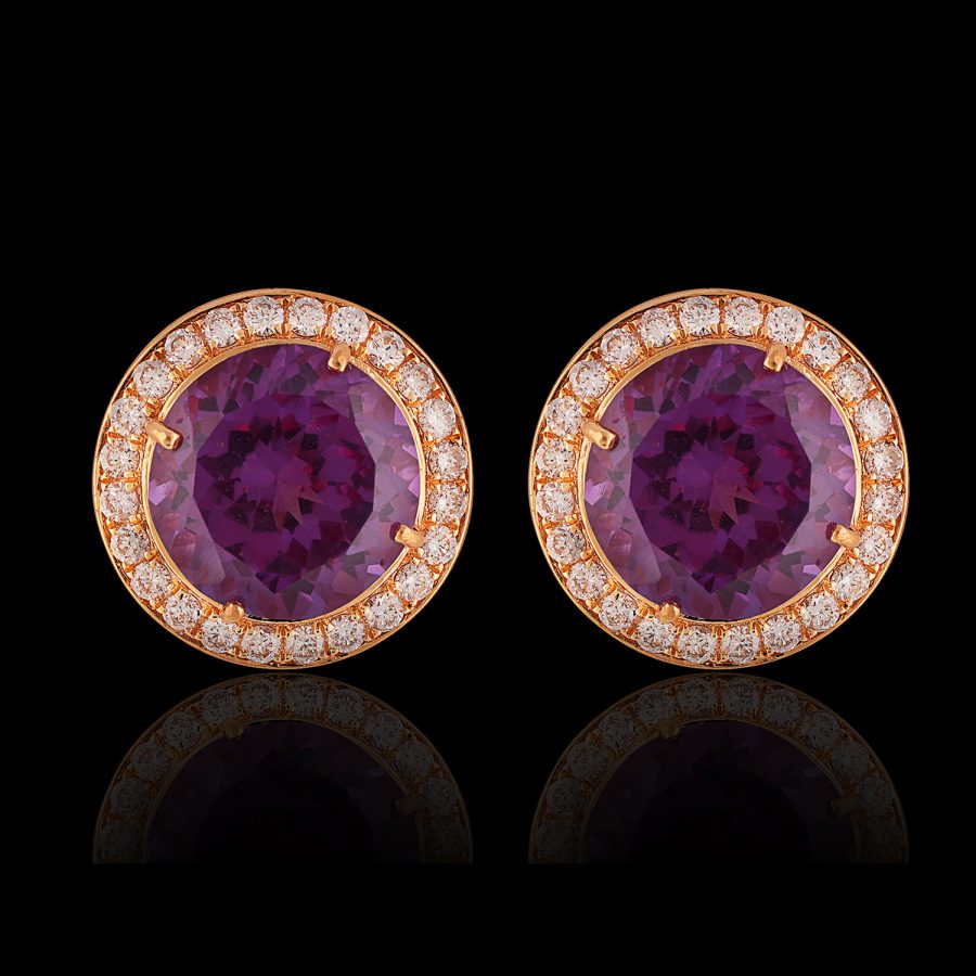 18kt Gold Corundum & Diamond Stud Earrings