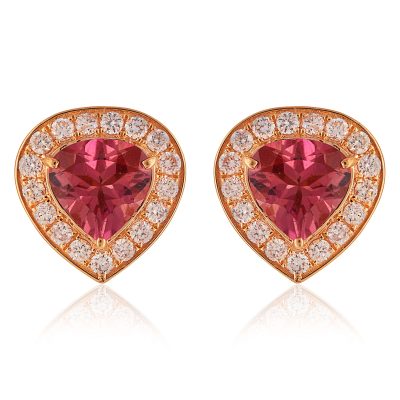 18kt Gold Pink Tourmaline & Diamond Stud Earrings