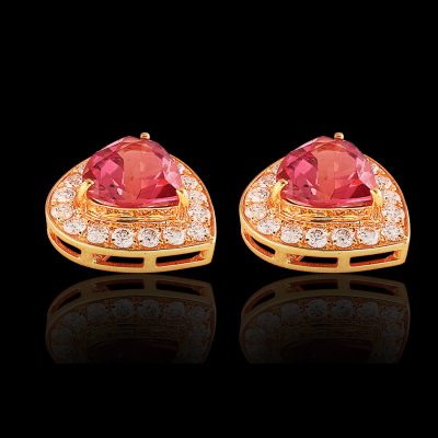 18kt Gold Pink Tourmaline & Diamond Stud Earrings