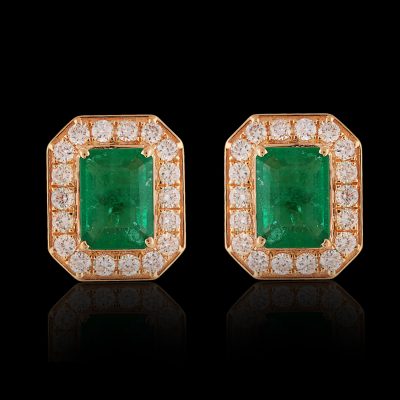 18kt Gold Emerald & Diamond Stud Earrings