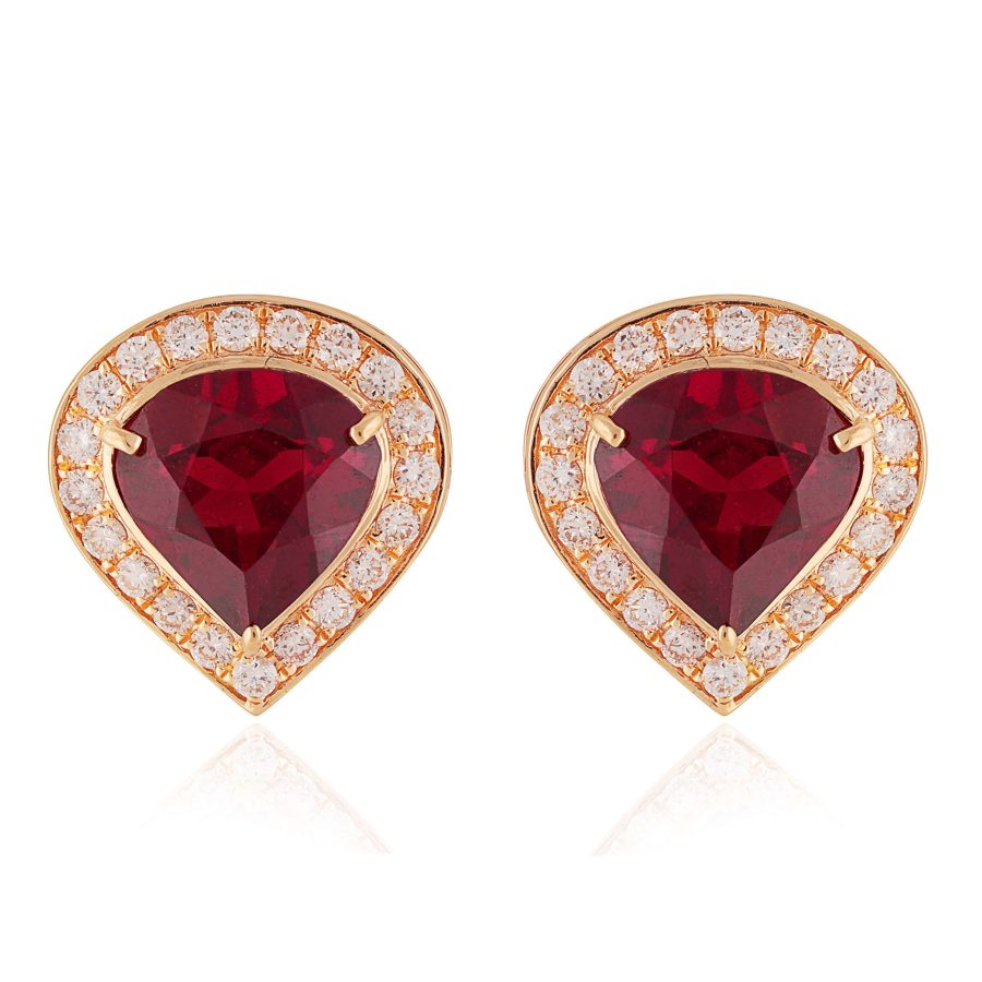 18kt Gold Garnet & Diamond Stud Earrings