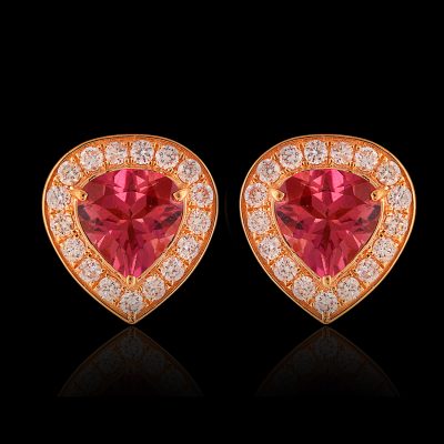 18kt Gold Pink Tourmaline & Diamond Stud Earrings