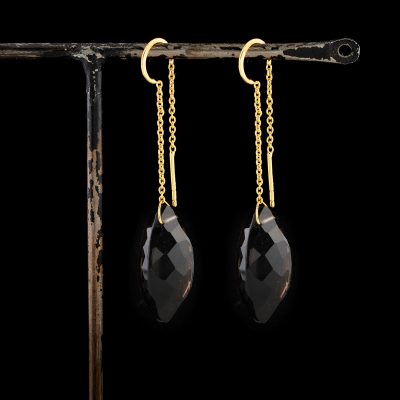 18kt Gold Vermeil Tear Drop Smokey Quartz Earrings